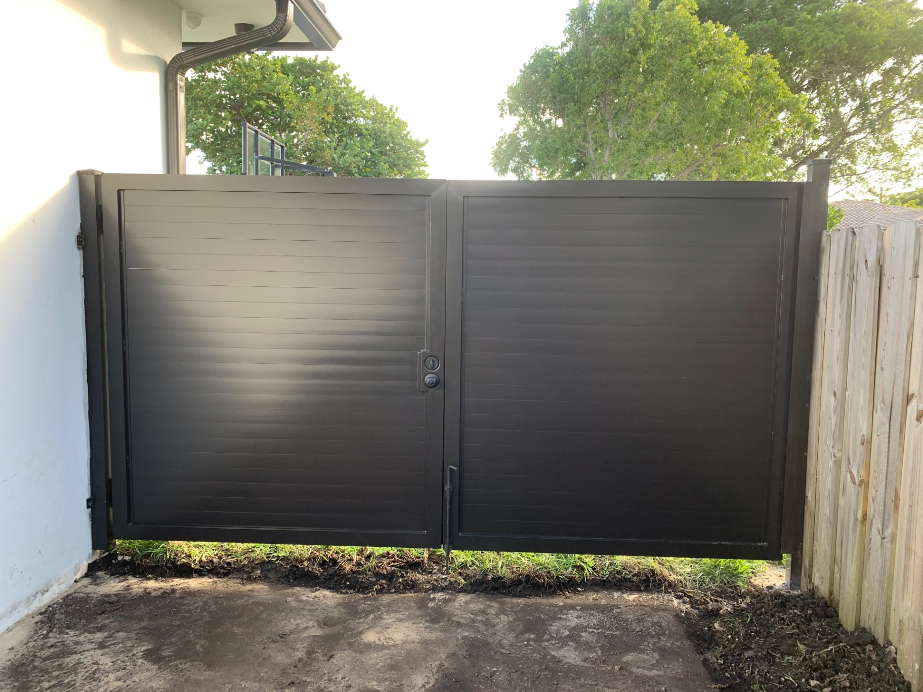 Black Horizontal-Slat Double Gate