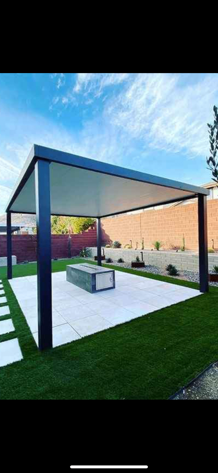 Louvered Pergola with Fire Pit
