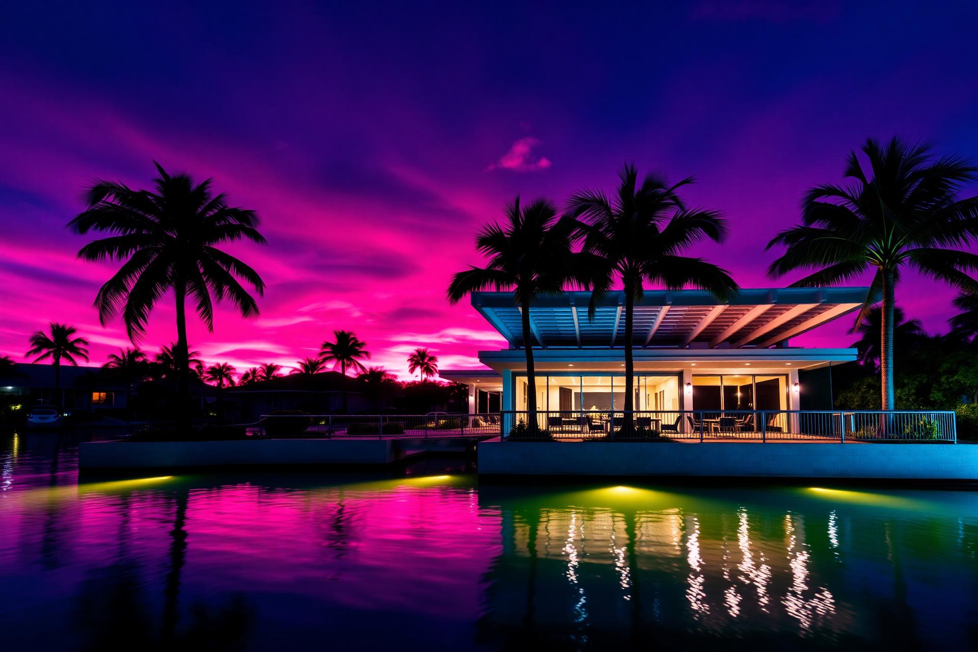Florida neon skyline at dusk